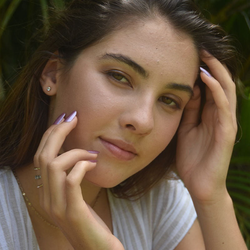 girl wearing evening orchid non toxic nail polish