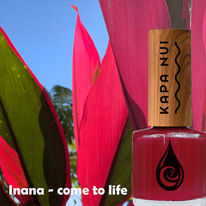 inana natural non toxic nail polish bottle next to red tea leaves