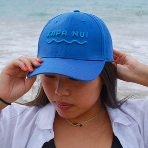 Hemp Hat Cap blue modeled by Hawaiian girl