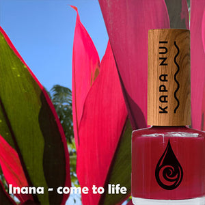 inana natural non toxic nail polish bottle next to red tea leaves