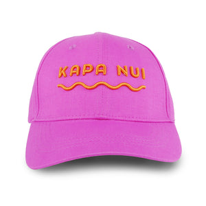 Hemp baseball cap hat branded Kapa Nui in Pink with orange lettering