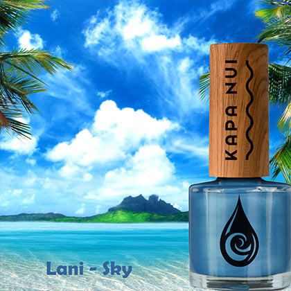 lani non toxic nail polish bottle next to lanikai sky and beach