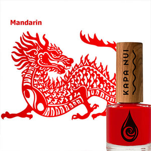 red dragon next to mandarin natural toxin free nail polish bottle
