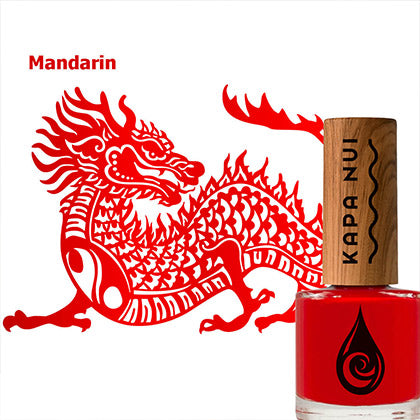 mandarin toxin free nail polish next to dragon