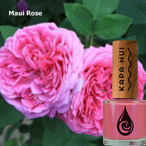 maui rose flower next to maui rose non toxic nail polish bottle