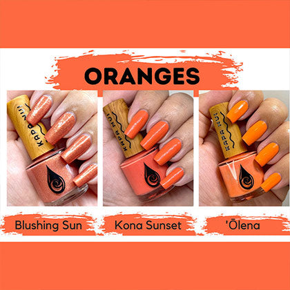 side by side comparison of kapa nui nail polish orange colors