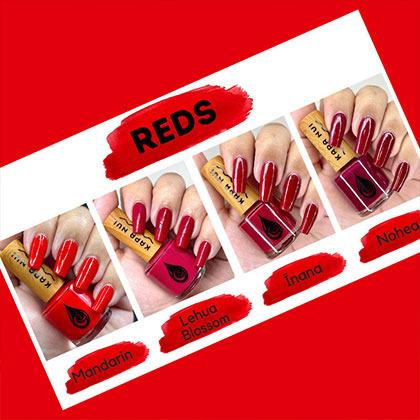 side by side comparison of kapa nui non toxic nail polish red collection