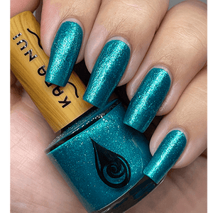 hand swatch of toxin free nail polish color molokini mermaid